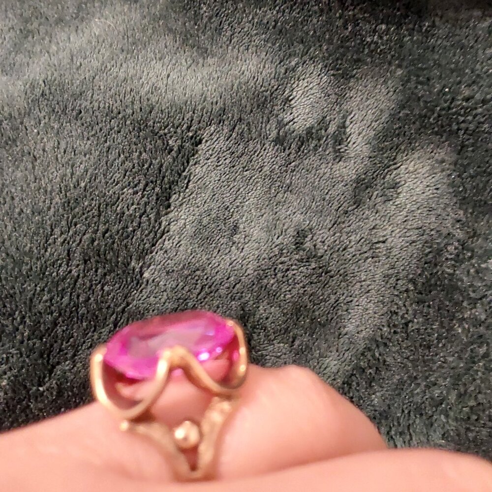 10 KT Gold, 1963 Edison's Jewelry store PINK GEMSTONE RING BEAUTIFUL - Picture 6 of 17
